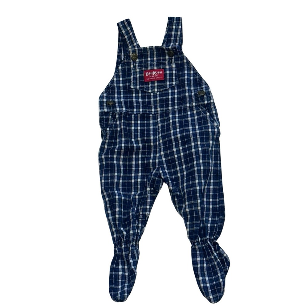 Vintage Osh Kosh B'gosh Plaid Baby Vestbak Footie Overalls Size 3-6 Months Feet‎
